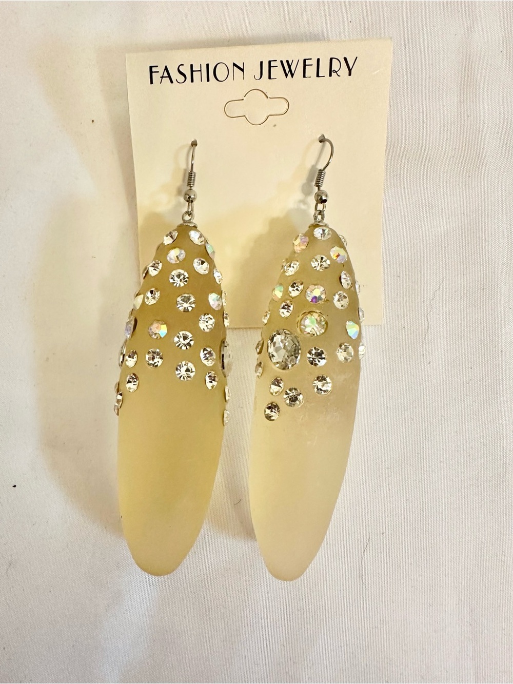 4” Vintage Genuine Lucite Cream Crystal Drop Earrings (Moderate Weight)